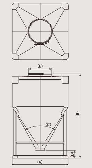 粉体用コンテナの図面