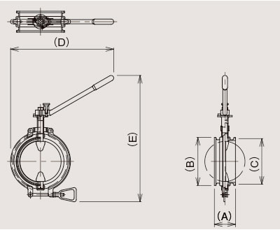 粉体用サニタリーバタフライバルブの図面
