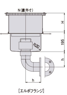 天吊セパレート型（D型側溝導入タイプ）  ストレートフランジの図