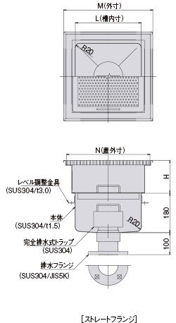 埋設嵩上げ型 蓋、ストレートフランジの図